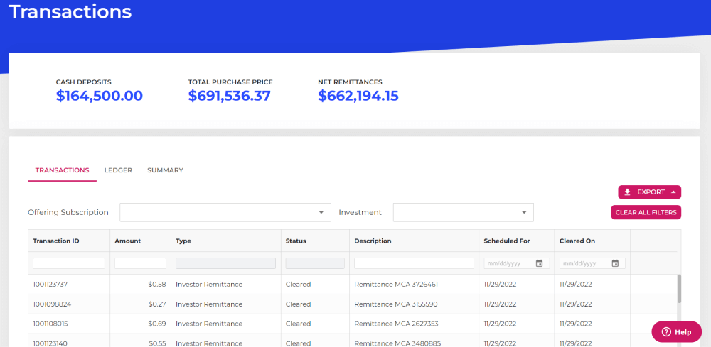 Investment Management Web Application: Transactions